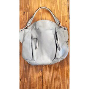 Or Yany Gray Leather Shoulder Bag Purse Handles Silver Hardware